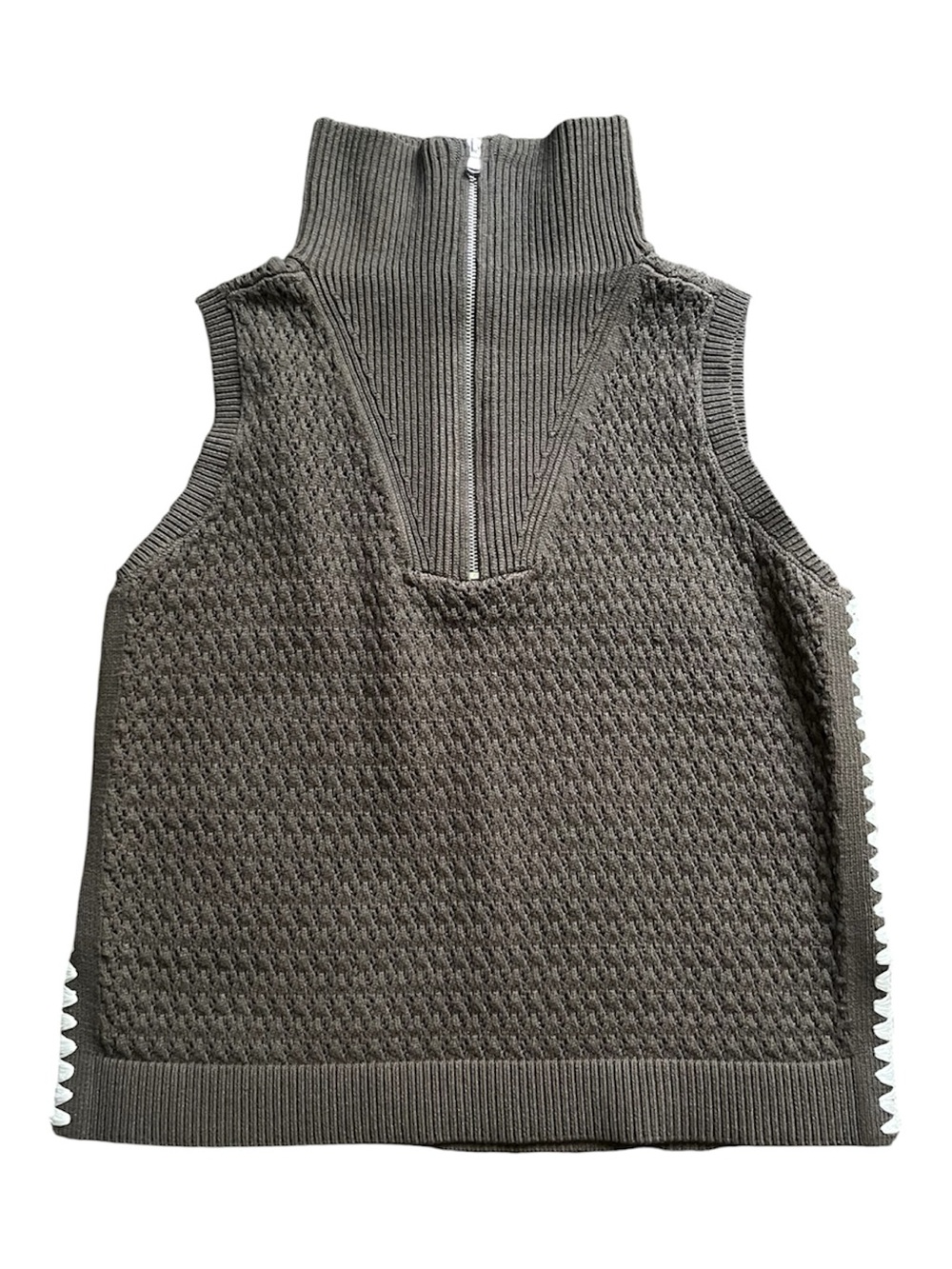LOFT Brown Sleeveless Half-Zip Knit Turtleneck Sweater Vest